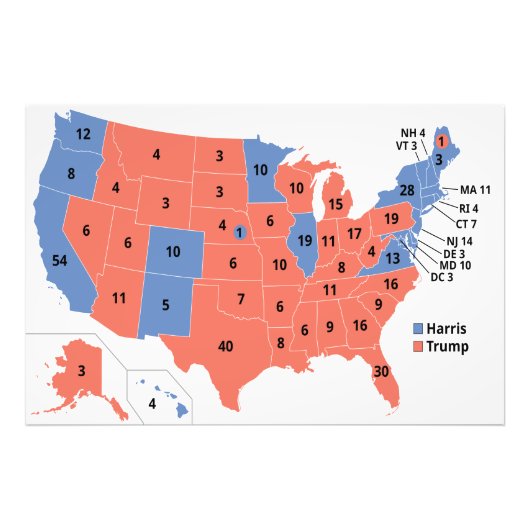 2024年選挙区米国選挙地図 フォトプリント (正面)