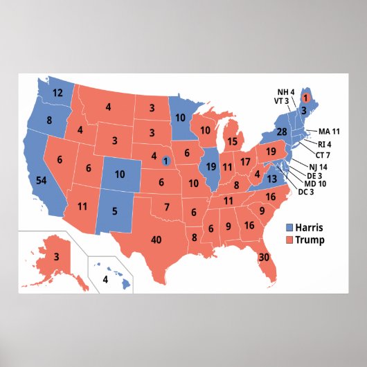 2024年選挙区米国選挙地図 ポスター (正面)