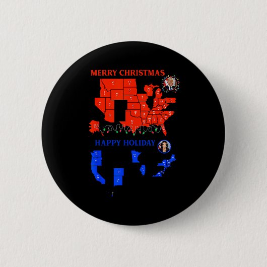 2024年選挙地図 メリークリスマス トランプ地滑り的大勝利 缶バッジ (正面)