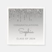 2024年銀グリッター点滴卒業 スタンダードカクテルナプキン (正面)