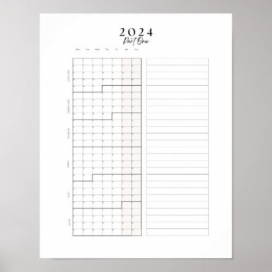 2024年1月～6月ブロックカレンダー壁ポスター ポスター (正面)