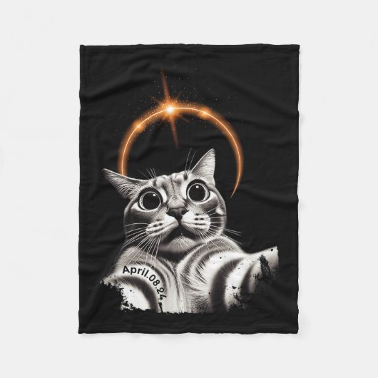 2024年4月8おもしろい日Selfie Cat 2024 Eclipse Totalit フリースブランケット (正面)