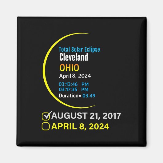 2024年4月8日の皆既日食 オハイオ州クリーブランド マグネット (正面)
