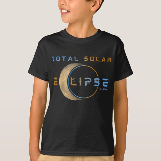 2024年4月8日の皆既日食 太陽系 Tシャツ (正面)