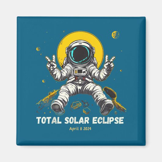 2024年4月8日皆既日食の宇宙飛行士 おもしろTシャツ マグネット (正面)