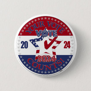 2024年 あなたの票は大切 VOTE 2024 星 チェックマーク 缶バッジ