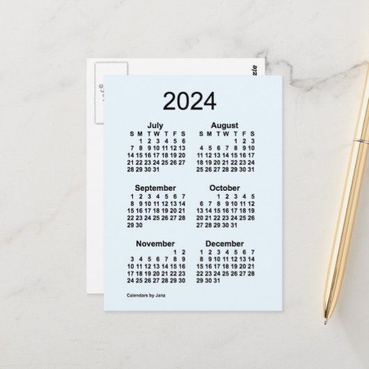 2024年 アリスブルー 6か月 ミニカレンダー（ジャンジー作） ポストカード (正面/裏面インサイチュ)