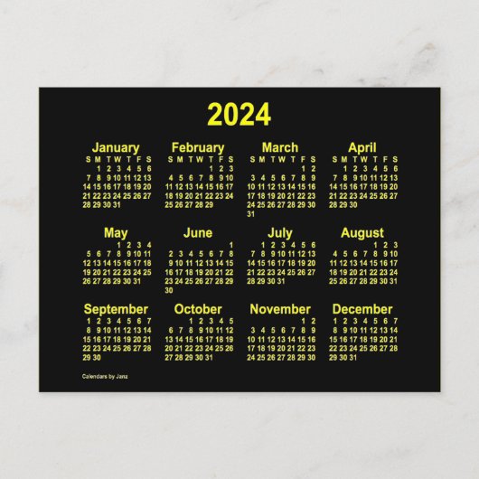 2024年 ネオンイエロー ミニカレンダー / Janz ポストカード (正面)