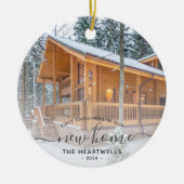 2024年 新居 初めてのクリスマス グレー手書きフォント セラミックオーナメント (正面)
