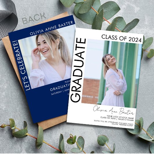 2024年 現代 ミニマル フォト 卒業パーティー 招待状