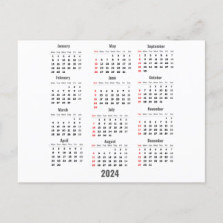 2024年 白 52週カレンダー ポストカード