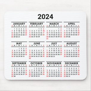 2024年At A Glance Red, Black & White Calendar マウスパッド