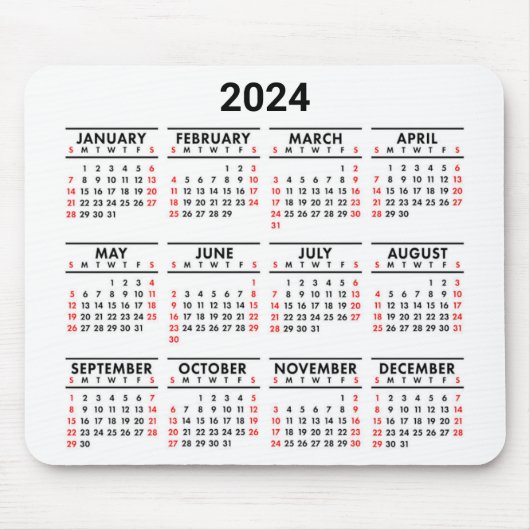2024年At A Glance Red, Black & White Calendar マウスパッド (正面)