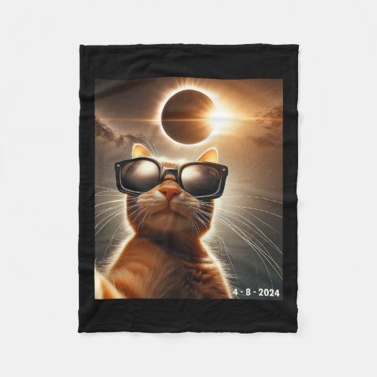 2024年Eclipseウェアライ太陽のンで自撮る猫 フリースブランケット (正面)