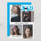 2024年GRAD 5モダンフォトコラージブルー卒業 案内状 (正面/裏面)