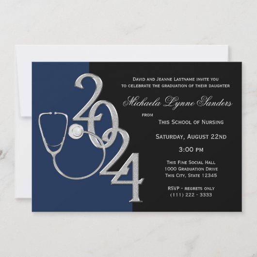 2024年Nursing Medical Field Gradation Blue 招待状 (正面)