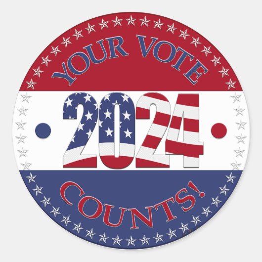 2024投票カウントUSAフラグ ラウンドシール (正面)