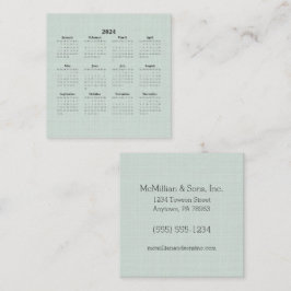 2024月カレンダーグリーンリネンカスタム スクエア名刺