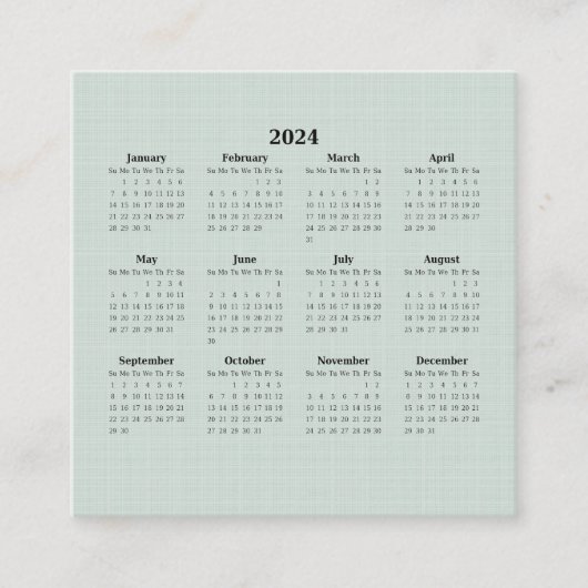 2024月カレンダーグリーンリネンカスタム スクエア名刺 (正面)