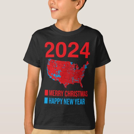2024正確な選挙マップメリークリスマスハッピーN Tシャツ (正面)