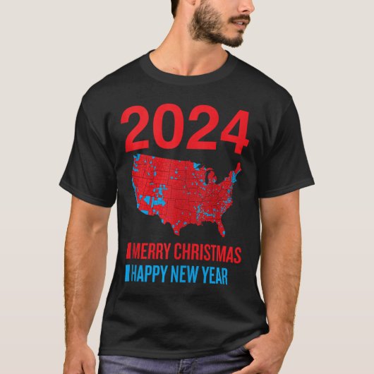 2024正確な選挙マップメリークリスマスハッピーN Tシャツ (正面)
