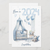2024生まれ年 – おめでとう新生児ボーイカード シーズンカード (正面/裏面)