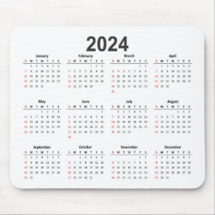 2024白シンプル背景カレンダー マウスパッド