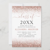 2024白卒業パーティーピンクローズ金ゴールドグリッター 招待状 (正面)