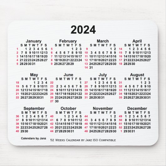 2024白52週間ISOカレンダーby Janz Mouse pad マウスパッド (正面)
