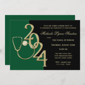 2024看護医療分野卒業グリーン金ゴールド 招待状 (正面/裏面)