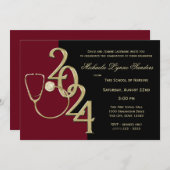 2024看護医療分野卒業マルーン金ゴールド 招待状 (正面/裏面)