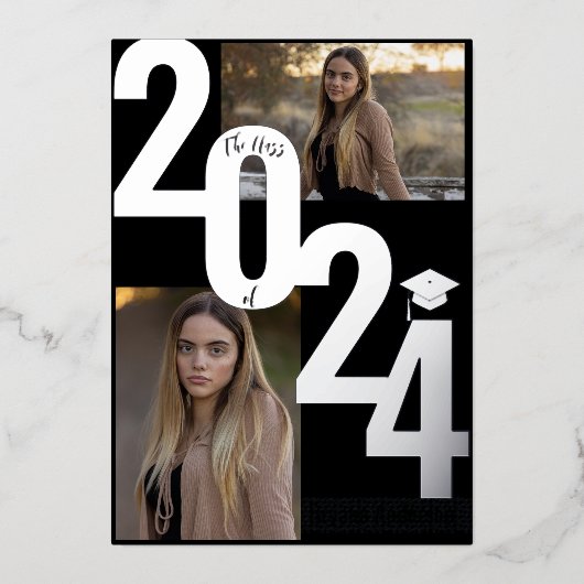 2024箔実在銀金属卒業写真 箔招待状 (正面)