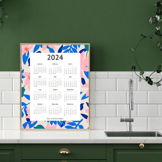 2024花モダン形カラフル計はっきりした暦 ポスター