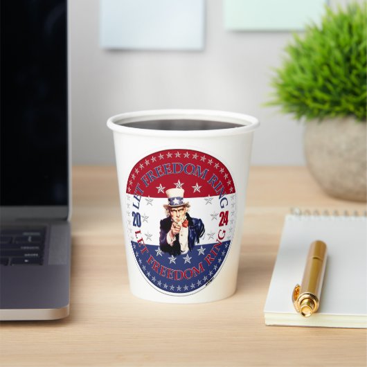 2024赤と青レット自由リングや輪アンクルサム 紙コップ (インサイチュ)