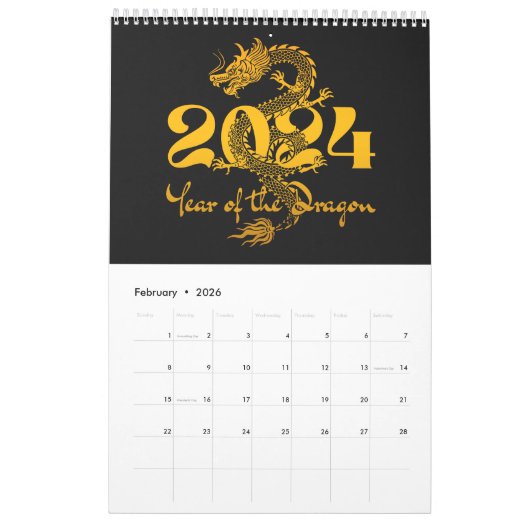 2024辰年中国の新年 カレンダー (2月 2026)