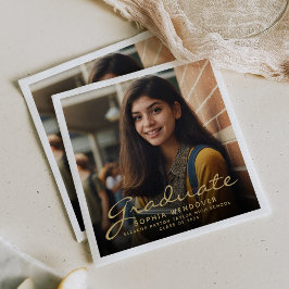 2024金ゴールドスクリプト写真卒業パーティー スタンダードカクテルナプキン