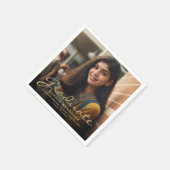 2024金ゴールドスクリプト写真卒業パーティー スタンダードカクテルナプキン (角)