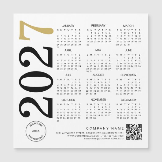2024金ゴールドホワイトカレンダーロゴQRコードビジネス (正面)