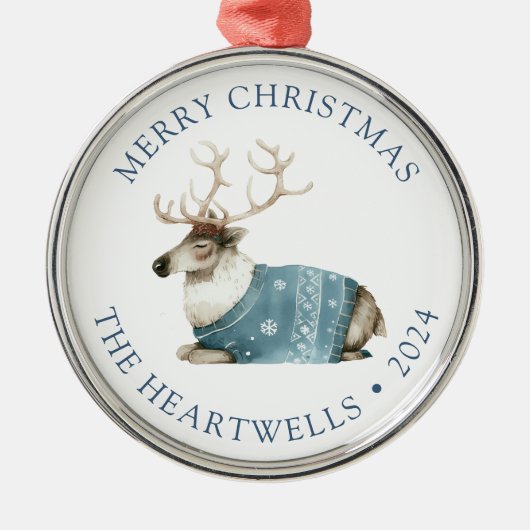2024青いトナパーソナライズされたカイのメリークリスマス メタルオーナメント (正面)