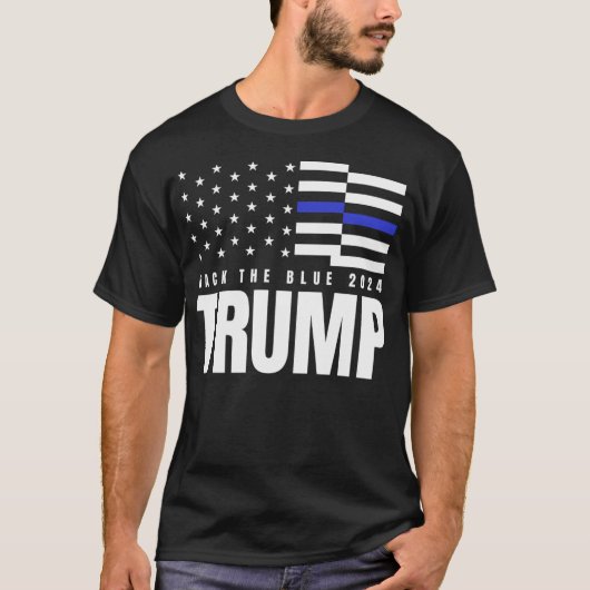 2024青い薄い青い線アメリカ国旗を戻す Tシャツ (正面)