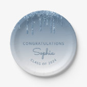 2024青パーソナライズされたグリッター点滴卒業 ペーパープレート (正面)