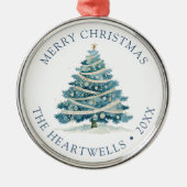 2024青パーソナライズされた水色クリスマスツリー メタルオーナメント (正面)