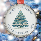 2024青パーソナライズされた水色クリスマスツリー メタルオーナメント