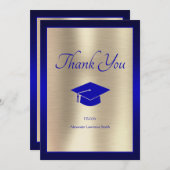 2024 エレガント卒業ありがとうスクリプトブルー金ゴールド サンキューカード (正面/裏面)
