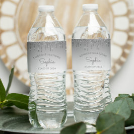 2024 シルバーグリッター ドリップ 卒業パーティー ペットボトルラベル