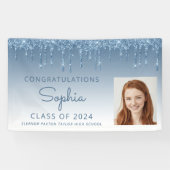 2024 フォト ブルー グリッター ドリップ 卒業式 横断幕 (横)