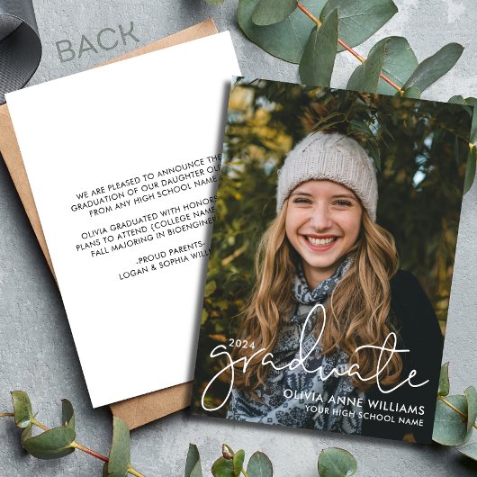 2024 ミニマリストオーバーレイ高校卒業写真 案内状