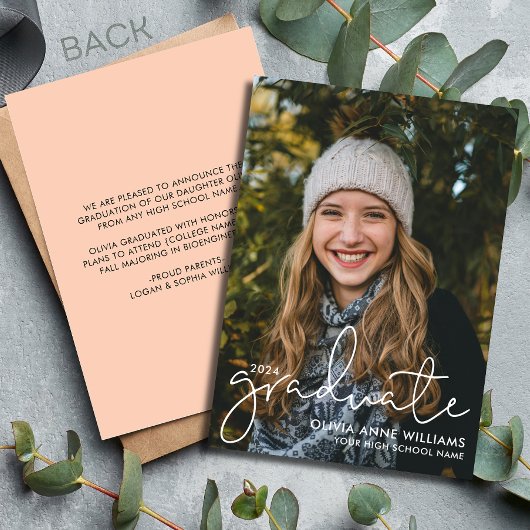 2024 ミニマリストオーバーレイ高校卒業写真 案内状