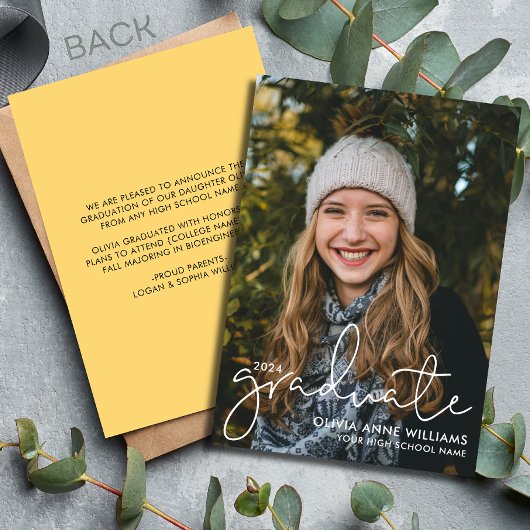 2024 ミニマリストオーバーレイ 高校卒業写真 案内状