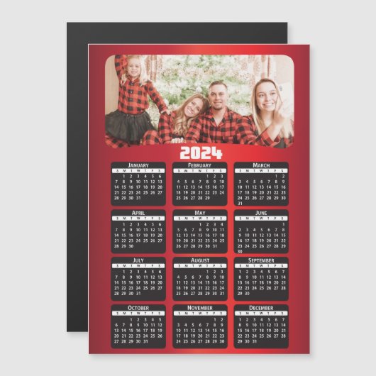 2024 – 写真の追加 – 赤いフォトマグネットカレンダー (正面/裏面)